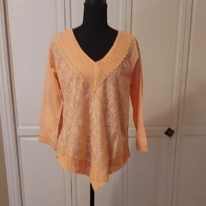 Peach Embroidered Womens Top Cotton Size Large